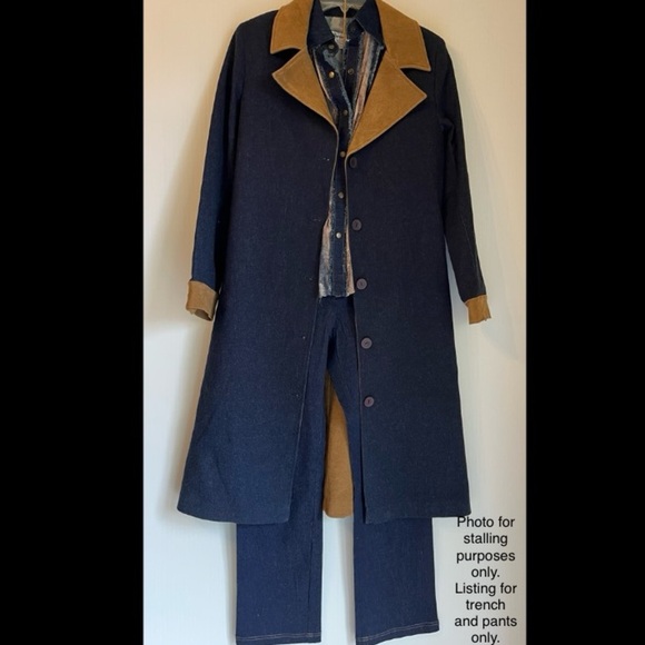 NWOT Unique Denim Trench Coat and Pants Set Sz Sm Y2K Western Riding Style - Picture 1 of 12